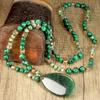 Beads Chain Long Necklaces Green Stone Water Drop Pendant Necklace Sweater Chain Jewelry For Women Gift