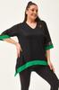 Women's Big Size Blouse Plus Size Black-Green Blouse with Tulle Detail On Sleeves and Skirt