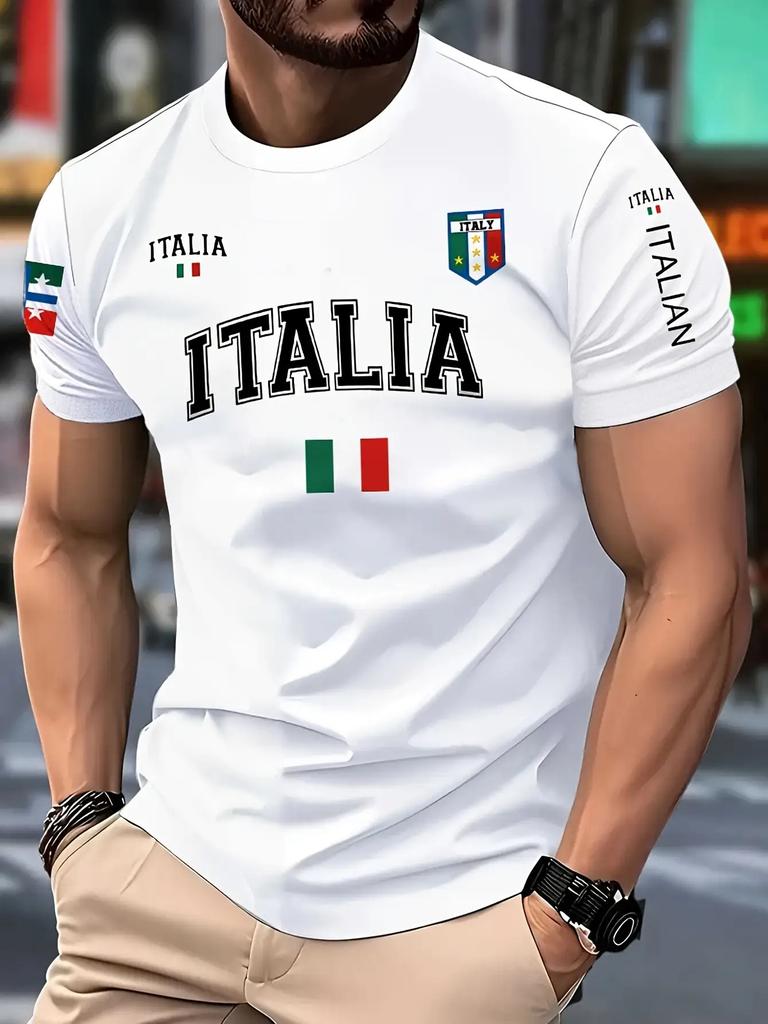 Herren Italien Flagge T-Shirt Italien-Thema Streetwear Buchstabendruck Business Ausflug Basis Kurzarm Oberteil