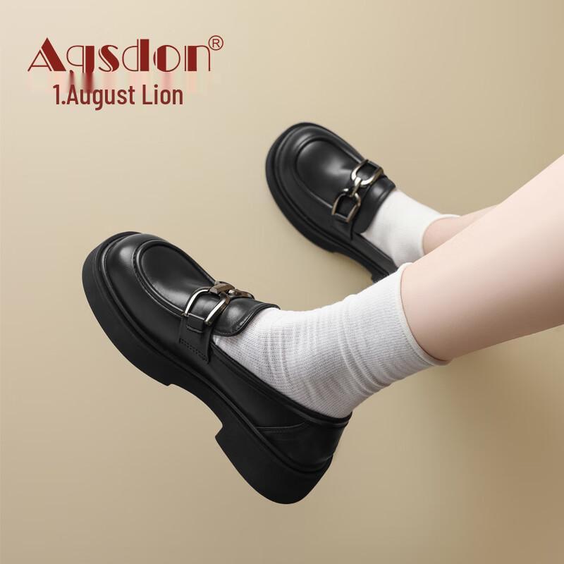 Agsdon Women s Retro Thick-Heel Slip-On Loafers 39