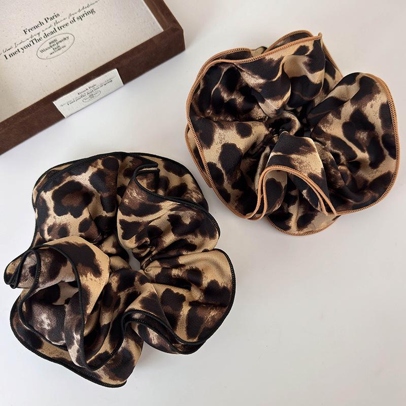 Neue Retro Leopardenmuster Doppellagige Große Haargummis Stirnband Frau Mode Elegant Haarband Weiblich Zopf Haarseil