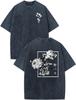 Japanese Graphic Tees for Men Harajuku Rose Flower Floral Shirts Cool Vintage Oversized Streetwear Acid Wash Tops
