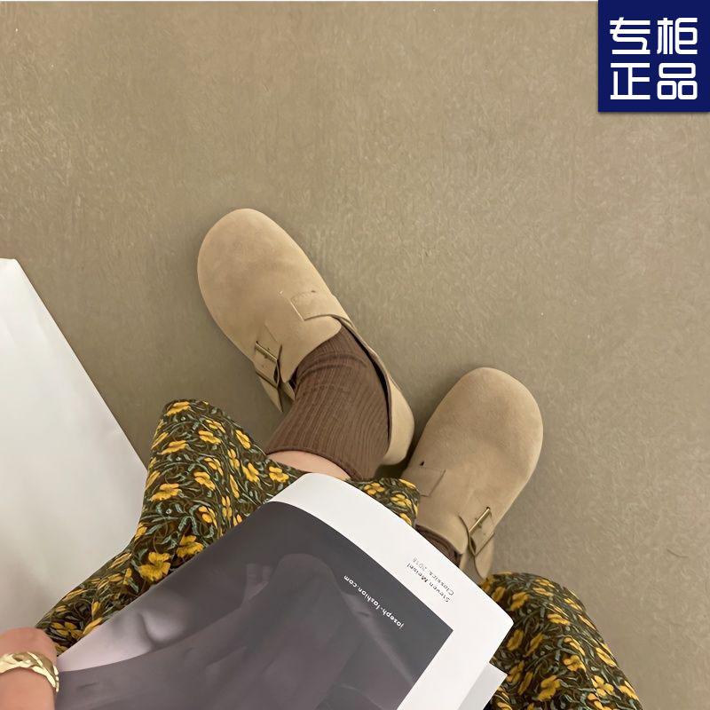 

Frosted shoes spring new flat-soled retro single shoes one-pedal round head shoes women 35 бежевий