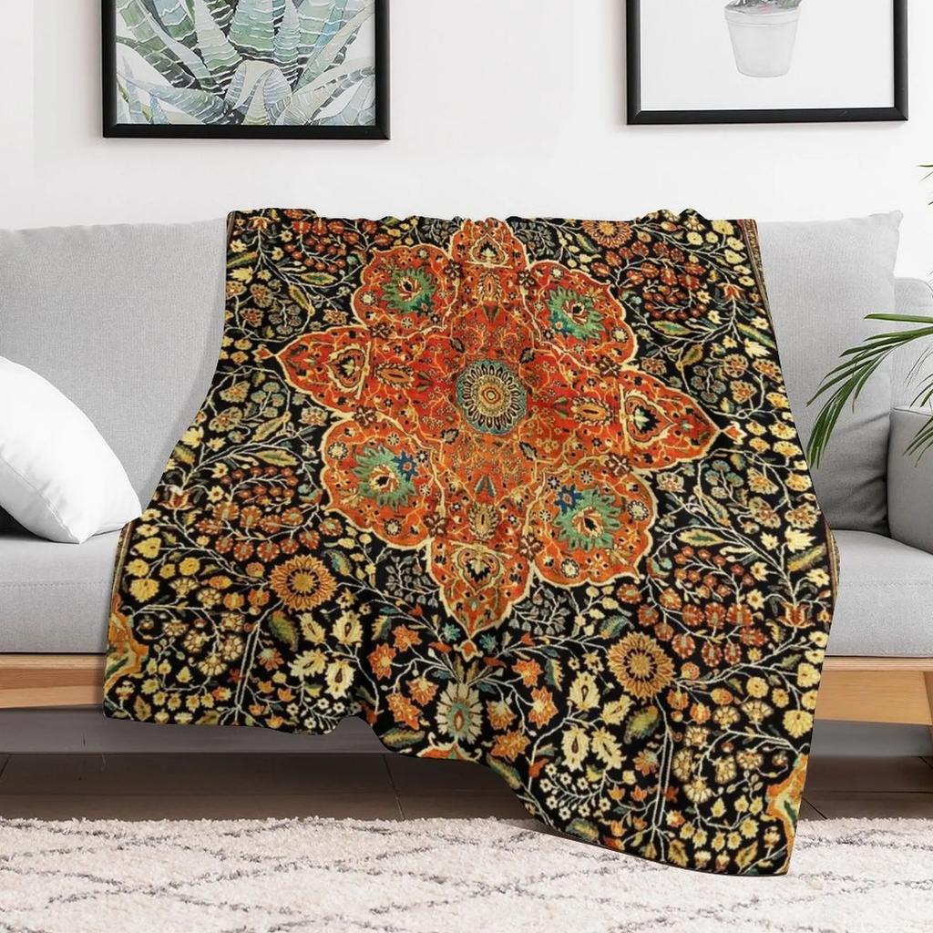 Antique Persian Mohtashem Kashan Rug Print Throw Blanket Stylish Couch Blanket for Home Living Room