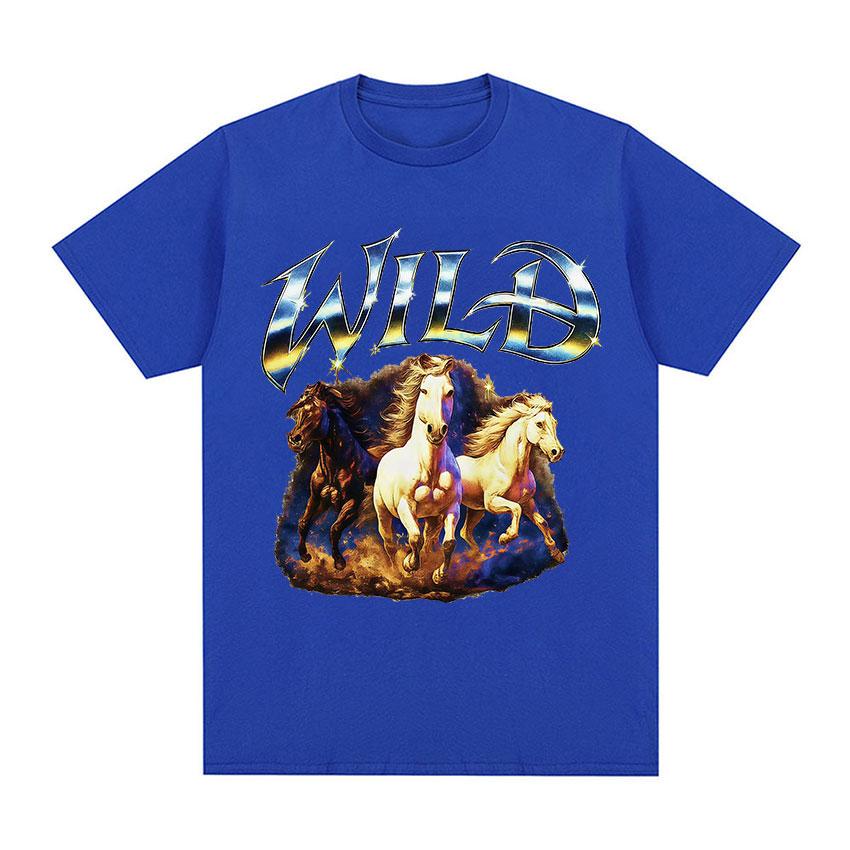 Wild with Running Horses Funny Meme Graphic TShirt Unisex Women Fashion Loose Cotton T Shirt Retro Oversized Short Sleeve T Shirts