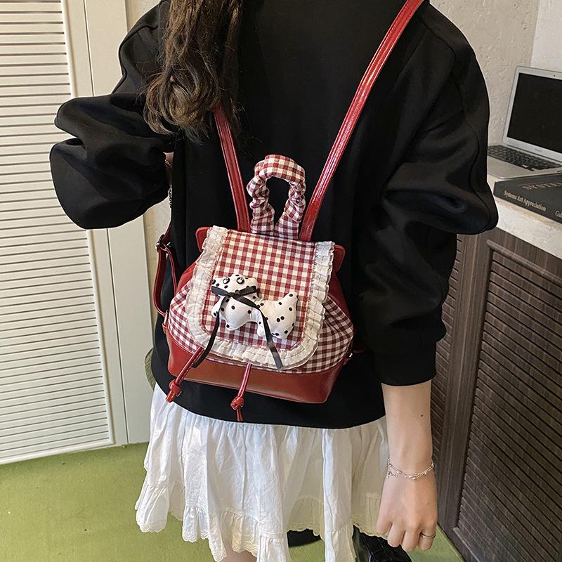 Plaid Backpack Women's New Fashion High-end Texture College Student Travel Backpack Commuter Handbag