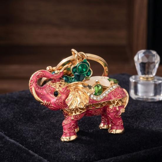 Rhinestone Elephant Keychain Vintage Animal Charm Key Ring Pendant Backpack Bag Purse Decoration Accessory Party Favors