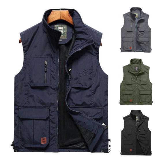 Summer Fishing Vest Multiple Pockets Solid Color Mesh Breathable Quick Dry Vest for Outdoor