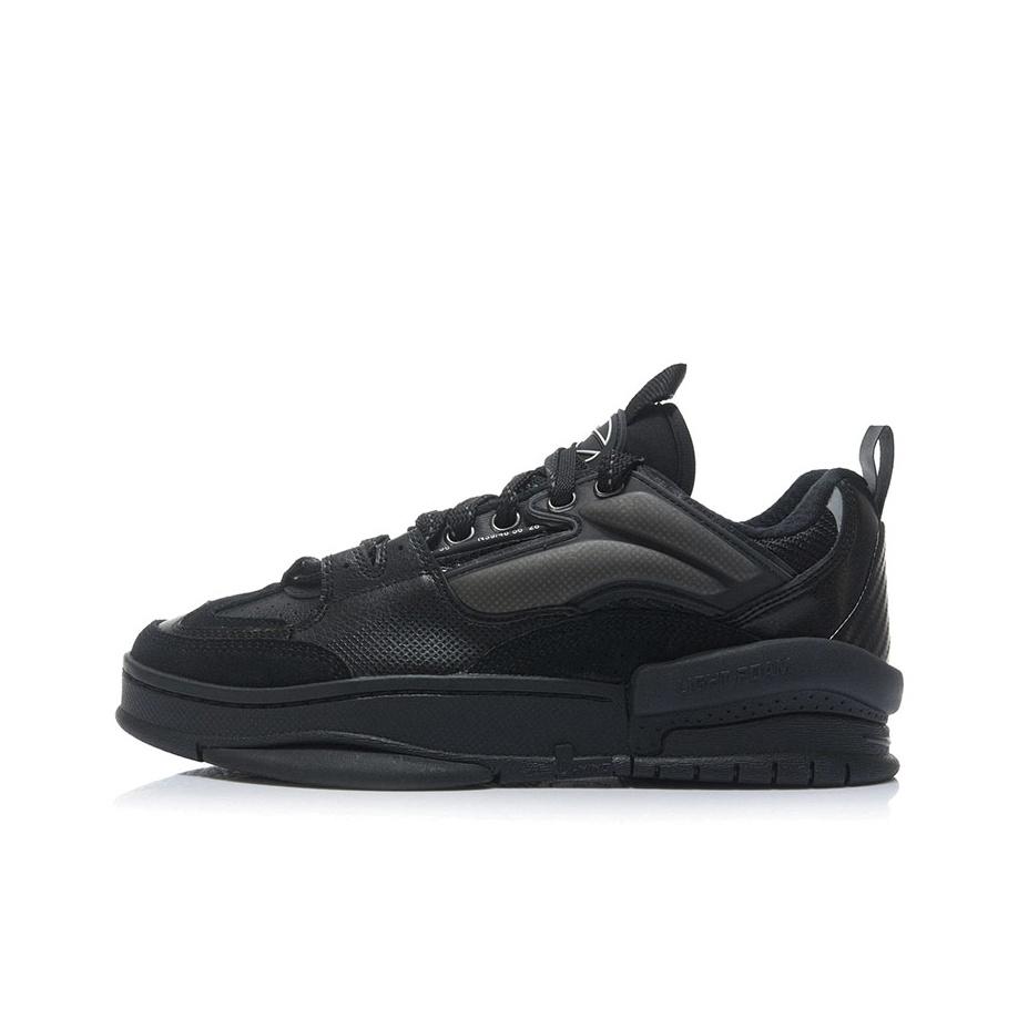 Li Ning We Wo Synthetic Leather Reflective Slip Resistant Shock Absorbing Durable Low Top Skate Shoes Men Sneakers Black AGCR271-1