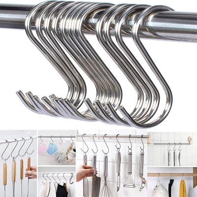 10Pcs/Lot Stainless Steel S Shaped Hanging Hooks Hangers for Kitchen Bathroom Bedroom and Office