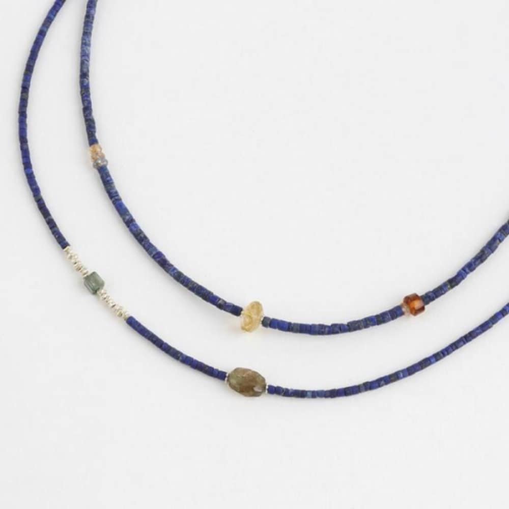 Women's 2-Piece Beaded Lapis Lazuli Gemstone Necklace (23460970)