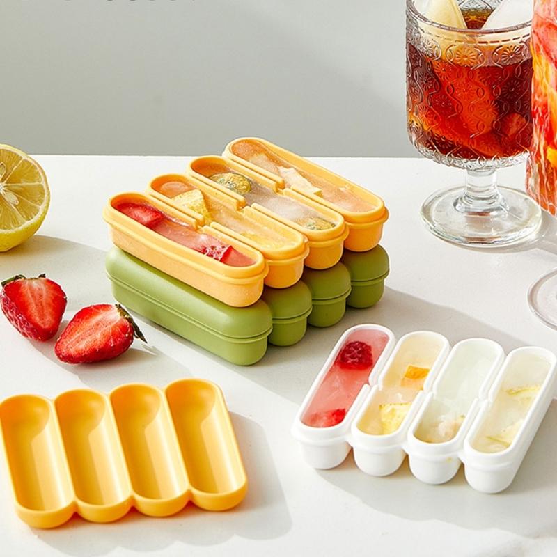 Flexible Silicone Ice Molds 4 Grids Ice Cubes Tray with Lid Suitable For Chilling Beverages And Parties