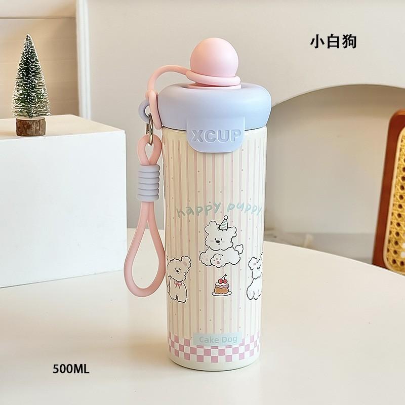Water Bottle Boys and Girls Straw Water Cup Stainless Steel Float Thermos Cup Go Out Portable Rope Cup
