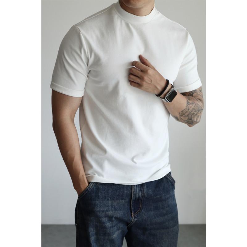 Mens Antibacterial Half Turtleneck Short Sleeve Solid Casual T Shirt