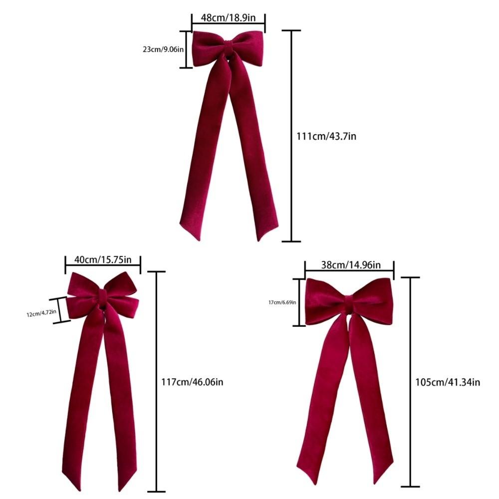 Dark Red Large Velvet Christmas Bow Long Streamers Soft Draping Christmas Tree Topper Bow Elegance Wrinkle Resistant