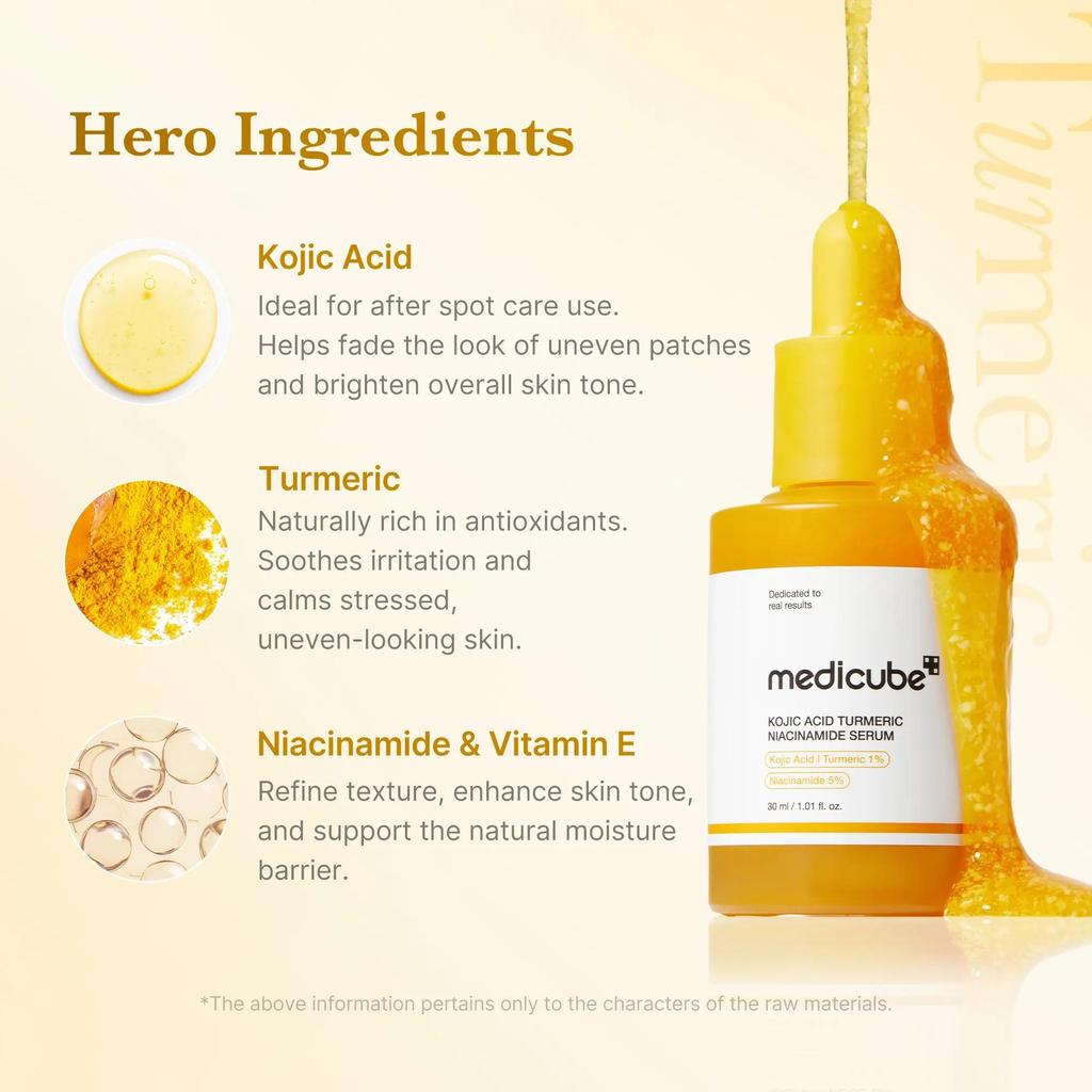 [medicube] Kojic Acid Turmeric Serum for Face & Body | For Uneven Skin Tone & Texture | Niacinamide, Glycolic Acid for Clear Glass Skin