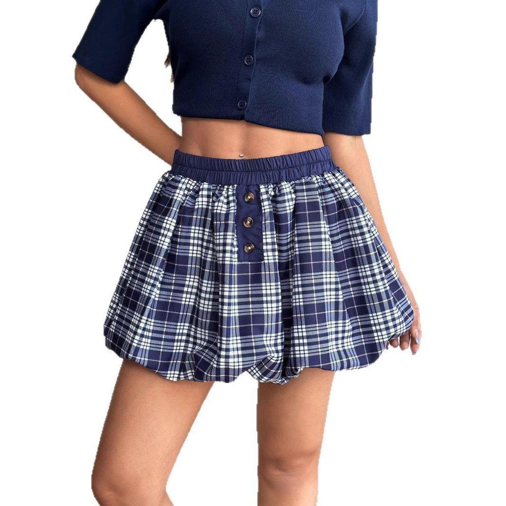 2026 Y2K Plaid Floral A-Line Skirt: Women's Elastic Waist Summer Short Skirt