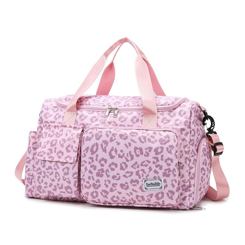 

Классическая сумка для досуга большой вместимости с леопардовым принтом, с несколькими карманами и отделением для обуви, спортивная дорожная сумка для фитнеса розовый