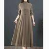 Vestido de Punto Otoño e Invierno Cuello Medio Alto Suelto Por Encima de la Rodilla Línea A Falda Suéter Suéter Largo Camisa de Fondo para Mujer