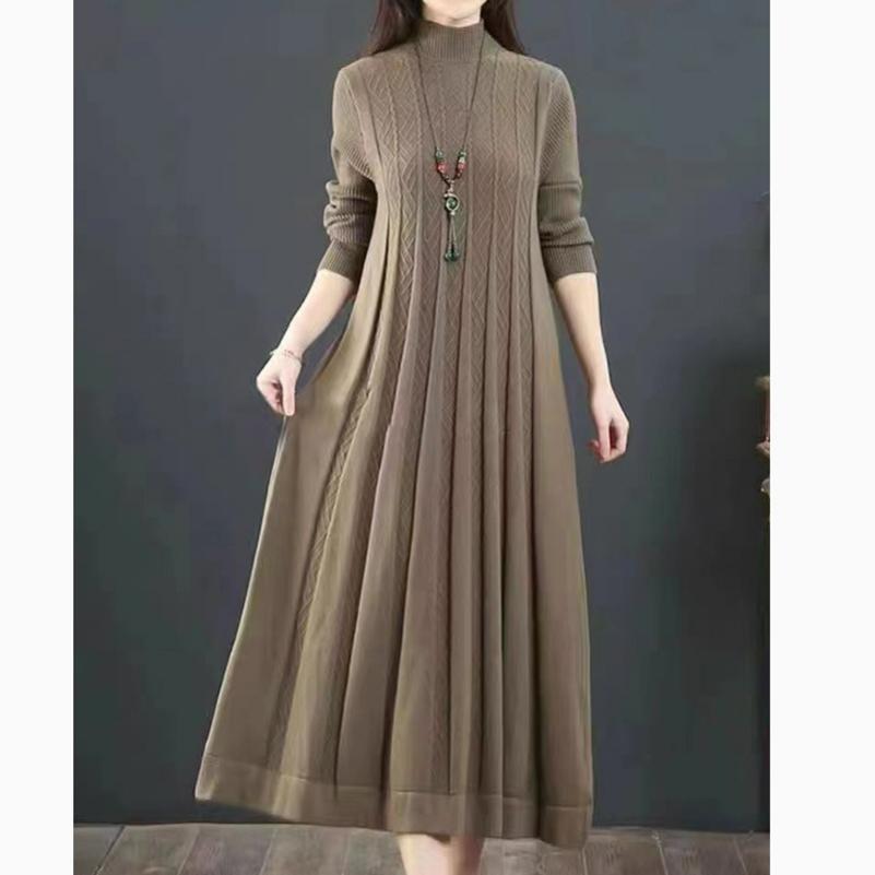 Vestido de Punto Otoño e Invierno Cuello Medio Alto Suelto Por Encima de la Rodilla Línea A Falda Suéter Suéter Largo Camisa de Fondo para Mujer
