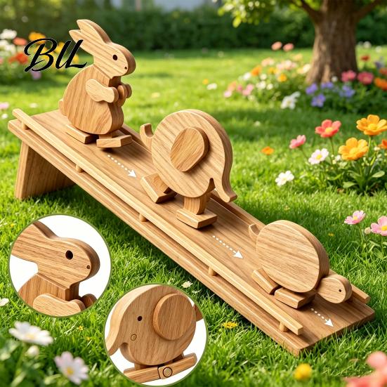 Kids Wooden Animal Toy Handmade Walking Figurine Educational Rabbit Elephant Turtle Creative Play Statue Funny Mechanical Kinetic Sculpture for Girls
