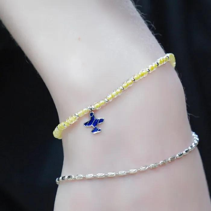 Bonbo Neon Enamel Silver Cute Motif Charm Beads Mix Bracelet