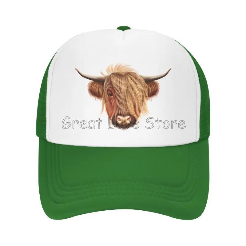 Scottish Hairy Highland Cow Print Baseball Cap Breathable Mesh Caps Summer Casual Sun Protection Hat Adjustable Snapback Hat