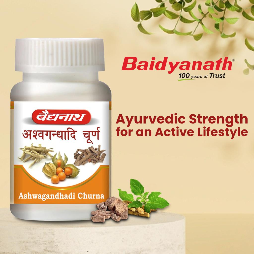 Baidyanath Ashwagandhadi Churna - 120 G | Aiuta a Potenziare la Forza 100% Naturale | Resistenza ed Energia | Sollievo dallo Stress | Realizzato con Puri Ingredienti Ayurvedici