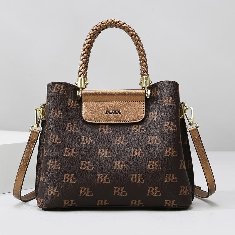 Handbag Fashion Mom Bag Premium Sense Printing Temperament Women s Bag Contrasting Color Large Capacity Tote Bag коричневый