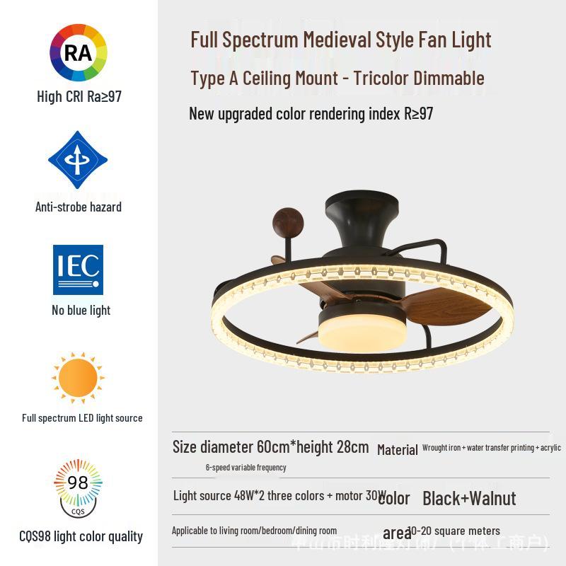 Retro Industrial-Style Ceiling Fan Light for Bedroom or Dining Room