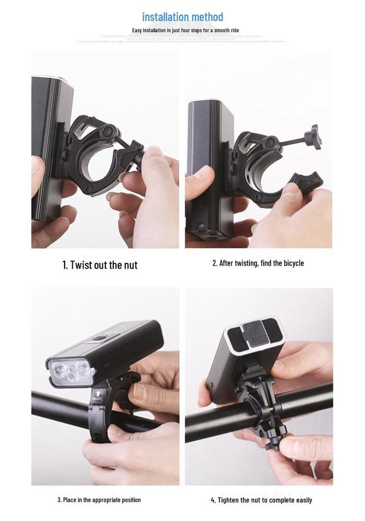 Aluminum Alloy 4T6 High-Brightness USB Rechargeable Bicycle Headlight with Battery Display