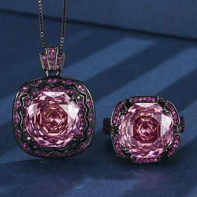 Schmuck Kupferboden Vergoldet Simulation Rosenschliff Fettes Quadrat Premium Set Weiblich Hauptstein 14 * 14
