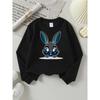 European sizes Cute Gray Bunny Face Cartoon Girls' Crewneck Sweatshirt, Western Style Long Sleeved Casual Top for Little Girls