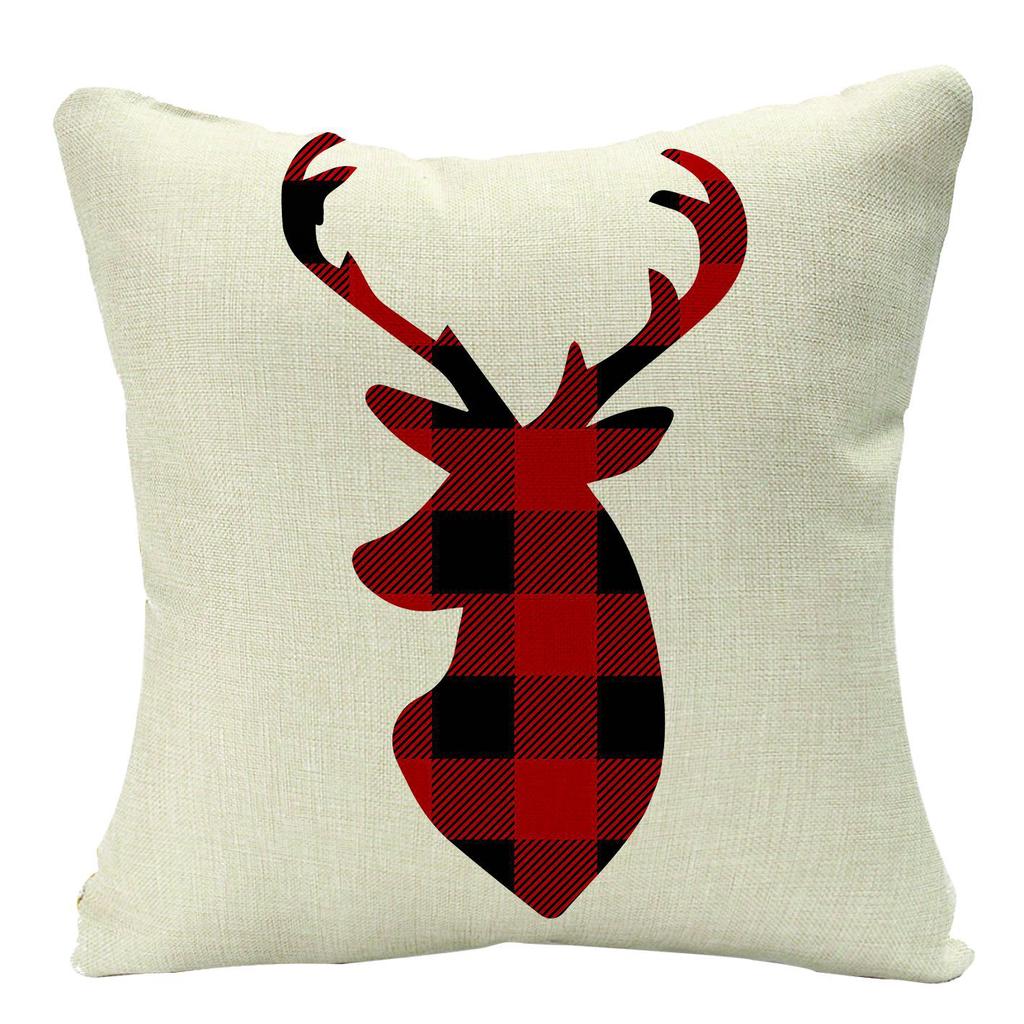 Christmas Plaid Linen Pillowcase Festive Home Decoration Gift Sofa Pillow Cushion Cover