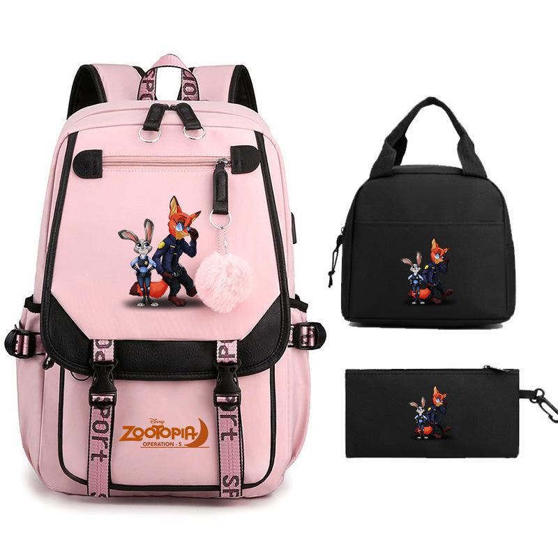 Crazy Animal City Clear And Sweet Printed Student School Bag Women'S Backpack Fashion Women'S Bag Three-Piece Set