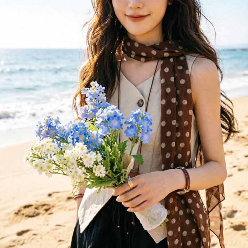 Spapani French Retro Polka Dot Silk Scarf