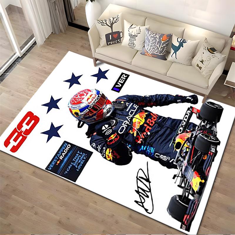 Racing Driver with Stars and Car Print Non-slip rug suitable for living room and bedroom sofas.
