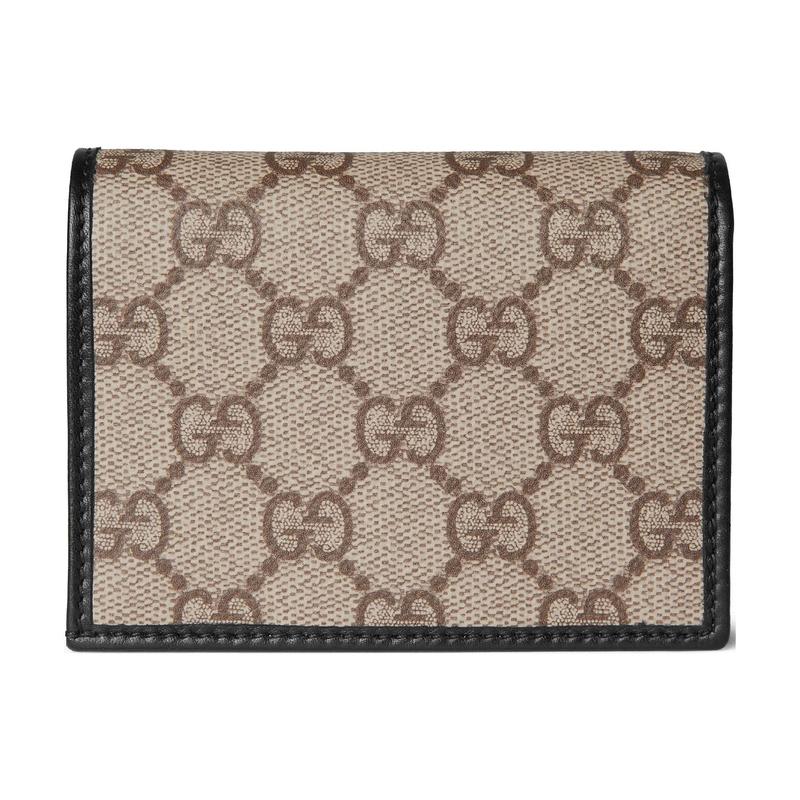 Gucci Horsebit GG Letter Pattern Horsebit Detail Fabric Card Holder Women's Beige and Dark Brown