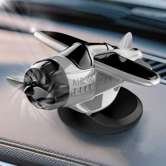 Solar Powered Airplane Car Ornament Dashboard Aircraft Model with Suction Cup 360 Degrees  Rotating Propeller Center Console Drift Accessory