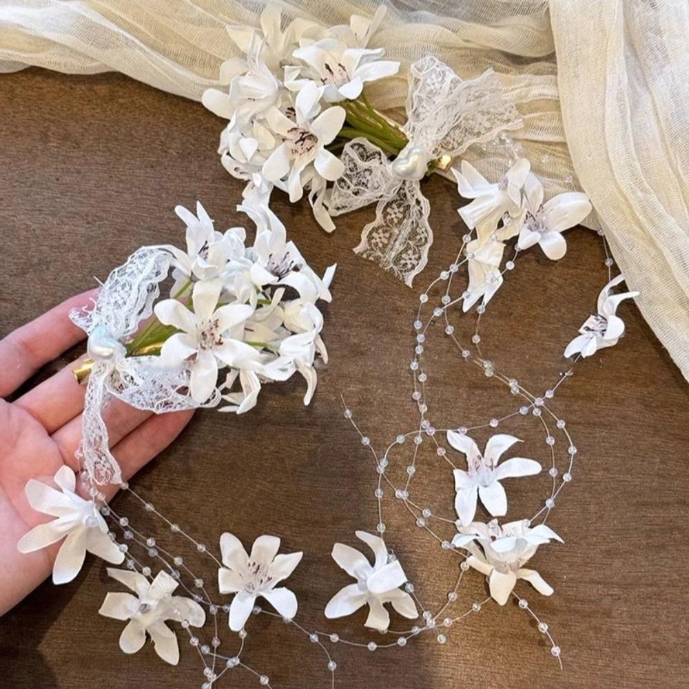 

2 Pcs Lace Bow Flower Hairpins Fabric Chinese Style Hair Clip Photography Props белый