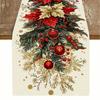 Santa Snowman Christmas Tablecloth Reindeer Poinsettia Table Runner Xmas Table Flag  Kitchen