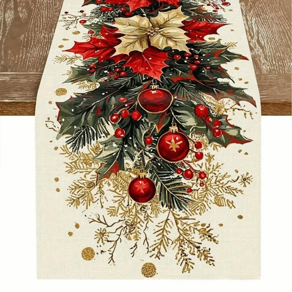 Santa Snowman Christmas Tablecloth Reindeer Poinsettia Table Runner Xmas Table Flag Kitchen