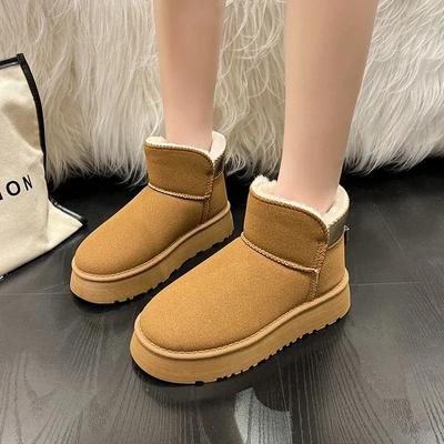 Fashion Boots Women New 2024 Winter Footwear Round Toe Shoes Australia Flat Heel Ankle Rubber Snow Ladies Med Rome Solid Short Plush