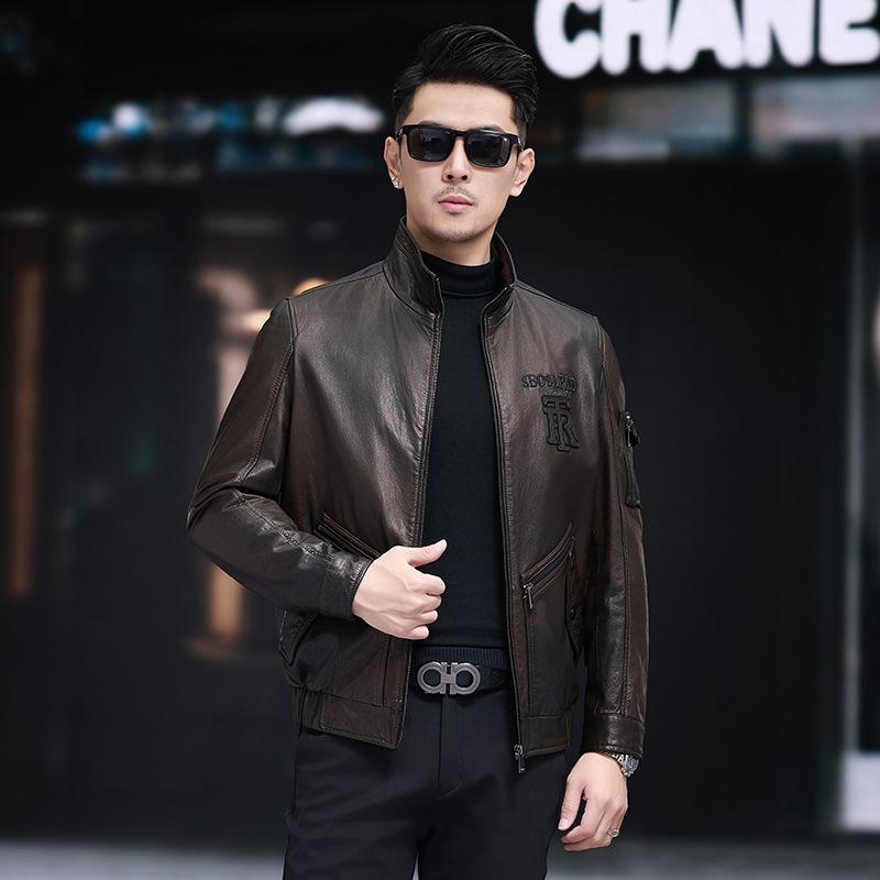 

Кожаная куртка мужская с воротником-стойкой на молнии, куртка из вощеной коровьей кожи с градиентным эффектом, куртка для молодых и средних деловых людей 5XL