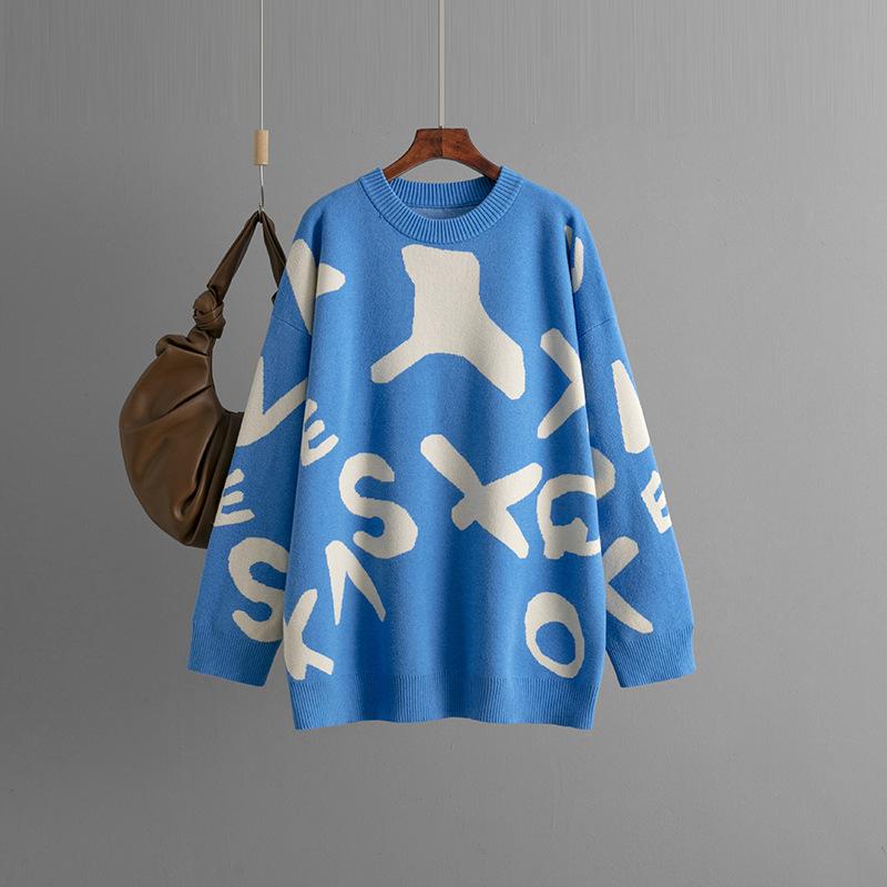 Autumn and Winter Knitted Sweater Women's Medium and Long Jacquard Loose Bottoming Shirt Top