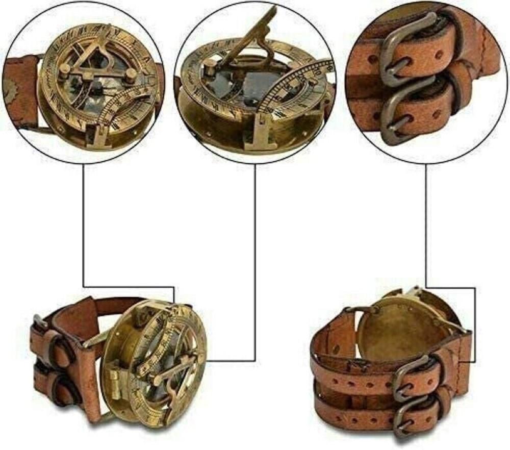 Orologio da Polso Bussola Meridiana in Ottone Marittimo Pelle nautico Regali Perfetti