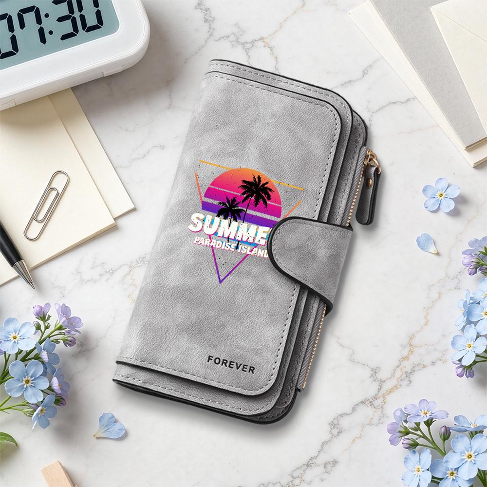 Summer Paradise Island Forever Long Wallet Fashion Retro Casual Multi Card Slots Daily Use Purse