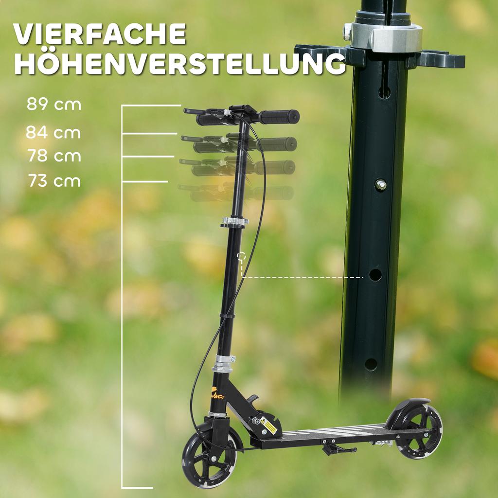 Scooter for Kids Aged 3-8 Years, with Adjustable Handle, Two Light Up Wheels, Handbrake, Rear Brake, Black