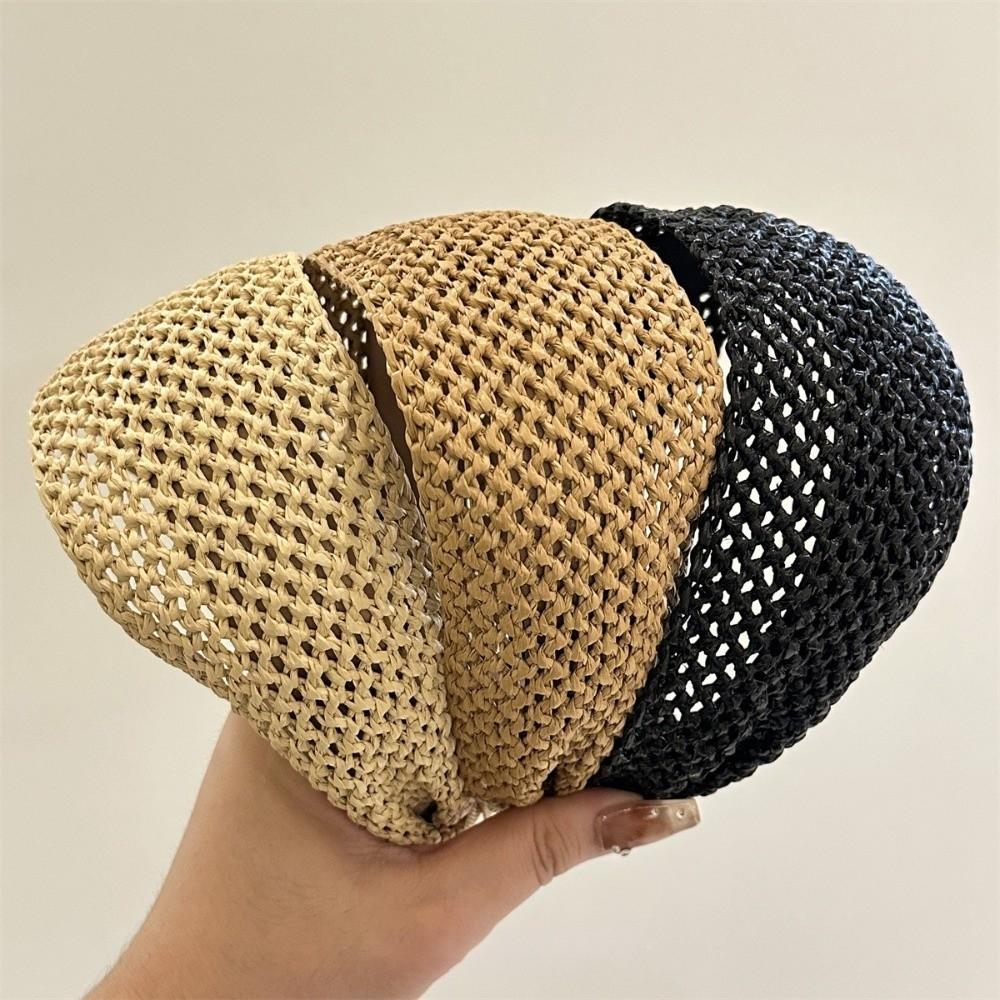 Elegantes Strohgeflecht-Stirnband Boho-Stil Breite Kante Haarreif Rattan-Geflecht Haarband für Damen