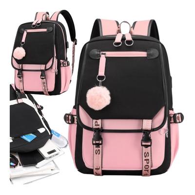 Universal Sport School Backpack with Keychain and USB Pink School